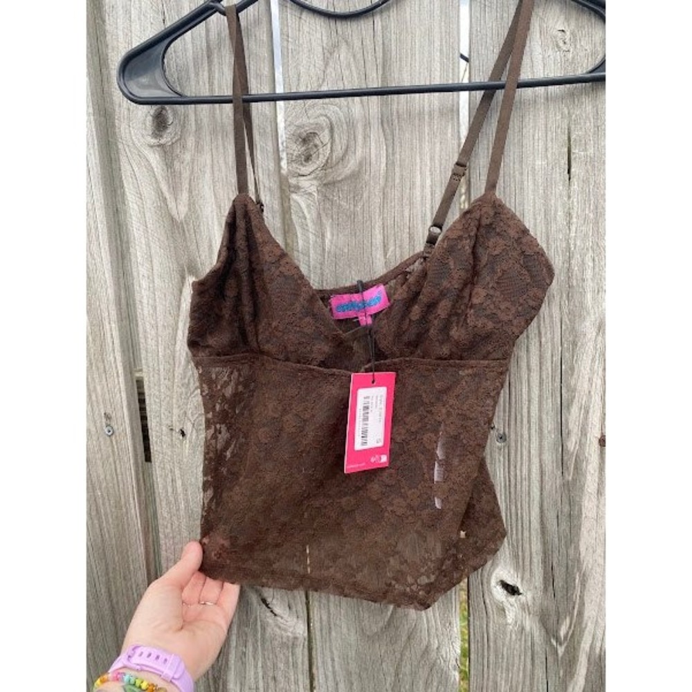 Edikted Brown Floral Lace‎ Camisole Sheer V-Neck Cami Top S19878 Size Small NWT